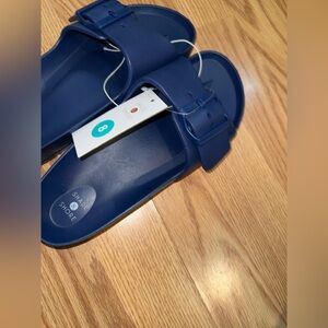 Shade & Shore Navy Double Buckle Slide Sandals Women’s 8 NWT